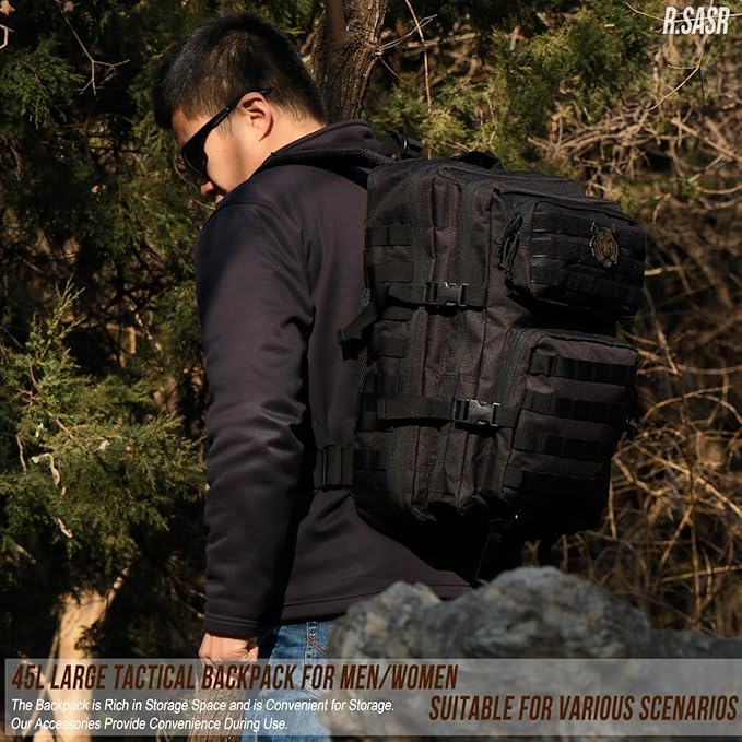 45L Tactical Backpack for Men Women, Military Assault Pack with MOLLE, Large 3 Day Bug Out Bag for Hiking Camping