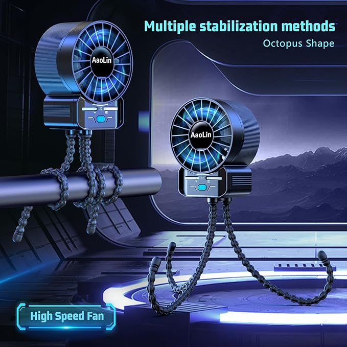 multifunctional USB rechargeable portable stroller small fan 4 speed 6600rpm high speed mini small handheld cooling fan extended flexible tripod for desktop wrap crib bike treadmill car kids gift