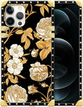 Compatible with iPhone 12 12 Pro Case, Blooming Rose Golden Flower Luxury Golden Decoration for Girl Women Soft TPU Shockproof Protective Hard PC Back for iPhone 12 12 Pro