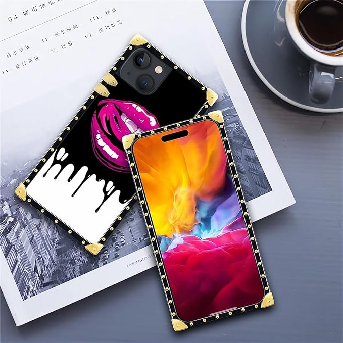 Compatible with iPhone 15 Case, Black White Red Slap Sexy Luxury Golden Decoration for Girl Women Soft TPU Shockproof Protective Hard PC Back for iPhone 15