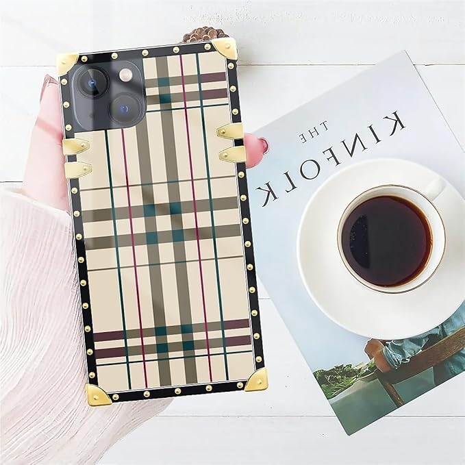 Compatible with iPhone 15 Case, Black Red Beige Stripes Luxury Golden Decoration for Girl Women Soft TPU Shockproof Protective Hard PC Back for iPhone 15