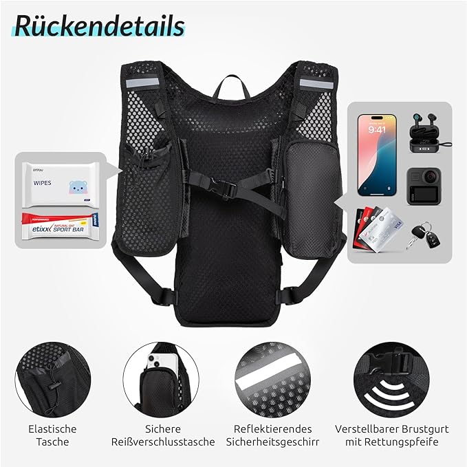 GRIO Hydration Running Vest for Women Men, Water Backpack for Hiking ,with 1.5L Water Bladder, Lightweight Breathable Reflective Hydration Pack for Marathon, Trail, Hiking, Cycling