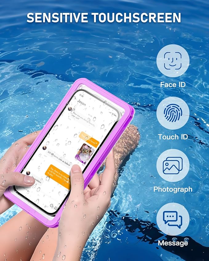 Waterproof Phone Case,IPX8 Waterproof Phone Pouch for Beach & Snorkeling Essentials,Phone Waterproof Case with Lanyard, Universal Case Up to 6.9" for iPhone,Samsung (Purple)