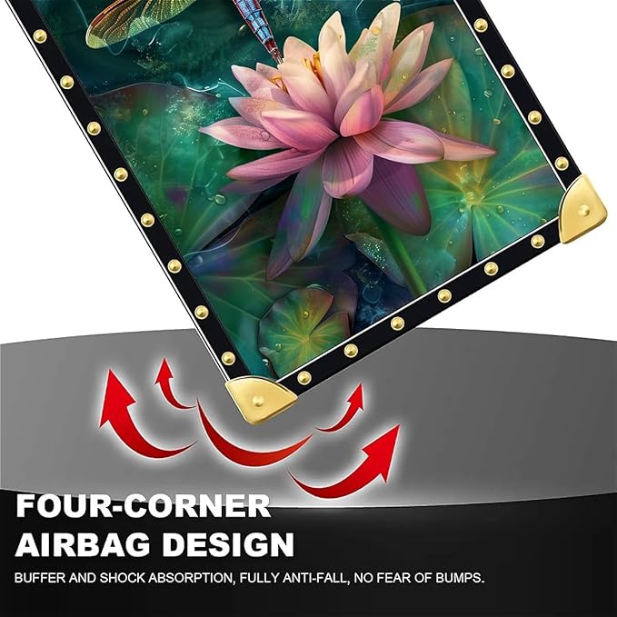 Compatible with iPhone 16 Pro Max Case, Colourful Dragonfly Pink Lily Pads Luxury Golden Decoration for Girl Women Soft TPU Shockproof Protective Hard PC Back