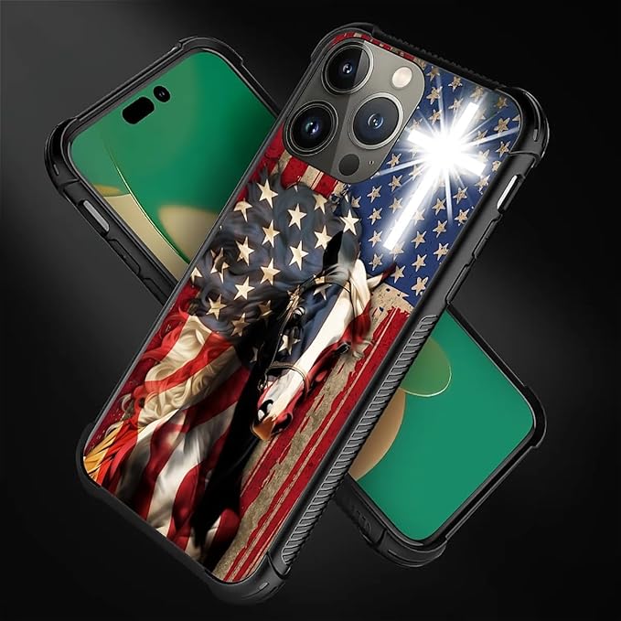 for iPhone 13 Pro Case, Red American Flag Horse Cross Pattern Graphic Design Girl Boy Soft Silicone Hard Acrylic Shock Protection for iPhone 13 Pro