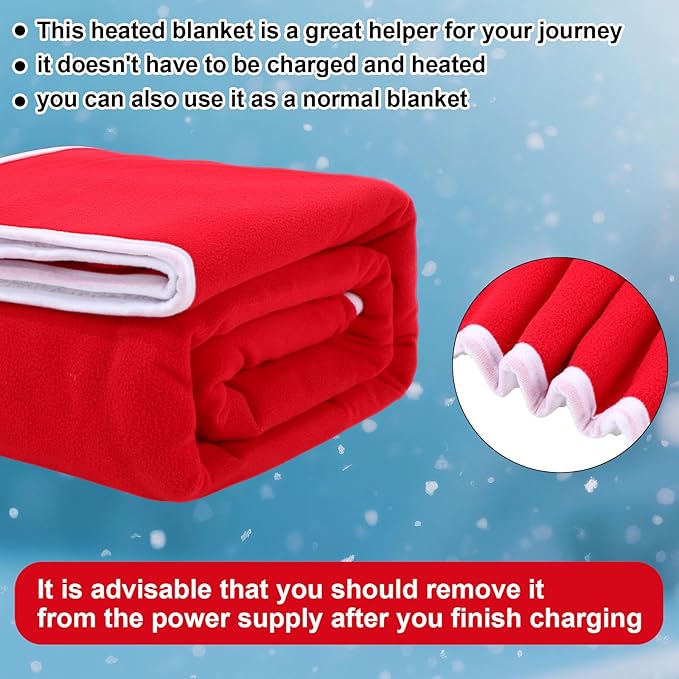Riakrum 12V Car Heated Blanket for Cold with 2 or 3 Heating Levels 58 x 43 Emergency Winter Adjustable Temperature Electric Blanket Throw Gift Plugs in Car RV Truck SUV(Red,Normal)