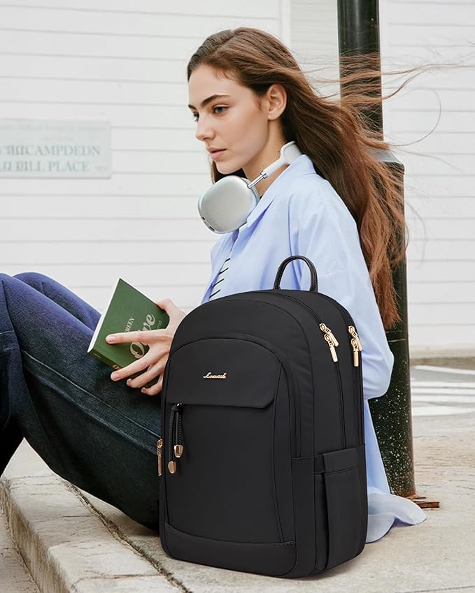LOVEVOOK Laptop Backpack for Women, 15.6 Inch Waterproof Work Backpack with Laptop Compartment, Large Capacity Casual Daypack for Travel College Business, Black