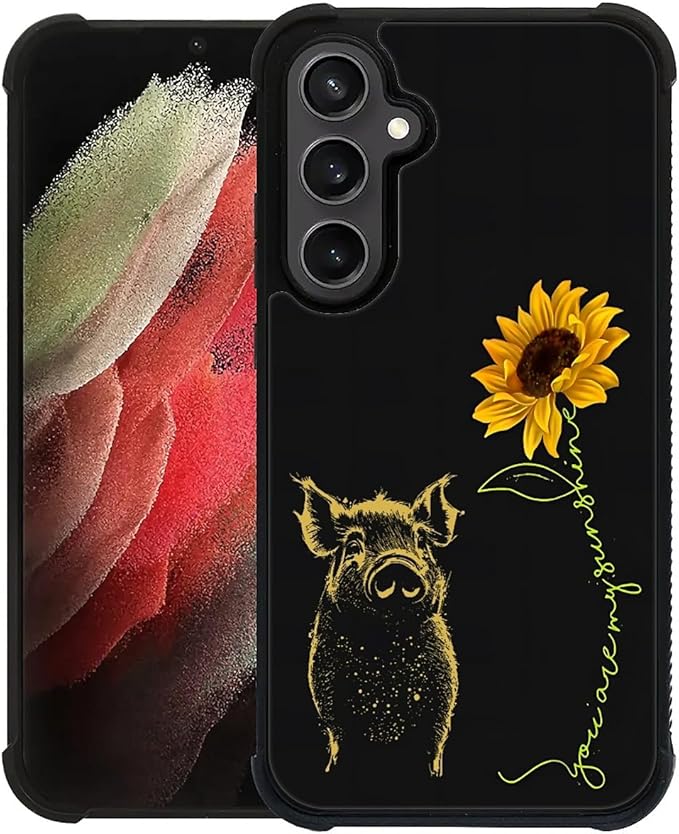 for Samsung Galaxy S23 FE Case, Pig Sunflower Yellow Sunshine Pattern Graphic Design Girl Boy Soft Silicone Hard Acrylic Shock Protection for Samsung Galaxy S23 FE