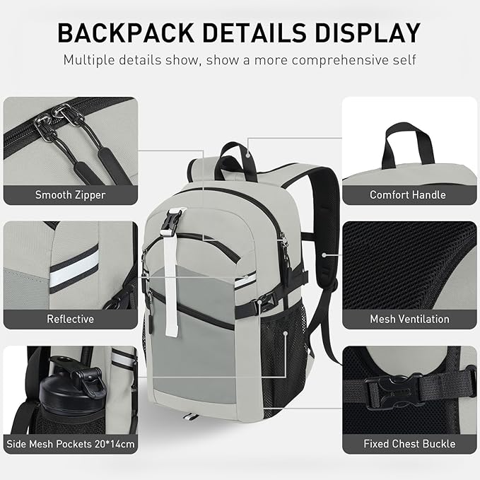 Small Hiking Backpack,20L Lightweight Travel Daypack,Ideal for Hiking,Traveling and Outdoor Adventure,Grey