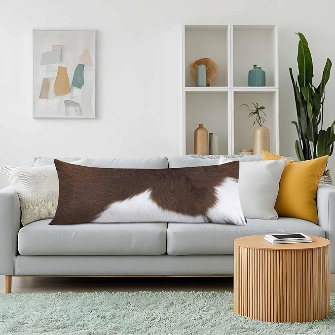 Decorative Home Body Pillow Covers Brown Cowhide, Body Pillow Cushion Cases Cow Skin Hairy Cattle Skin Lumbar Pillow Cover Body Pillowcase for Bedroom Couch Sofa 20x54 Inch