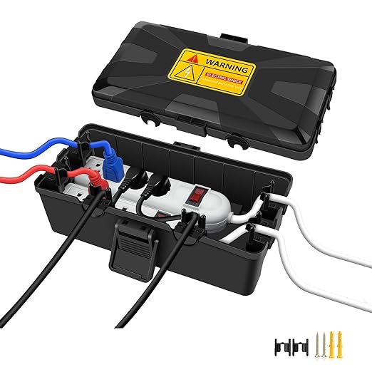 NineLeaf Outdoor Waterproof Electrical Box,IP54 Weatherproof Extension Cord Cover, Protect Outlet, Plug, Socket, Timer, Power Strip, Holiday Light Decoration,10.3x5.9x3.7inch,Black