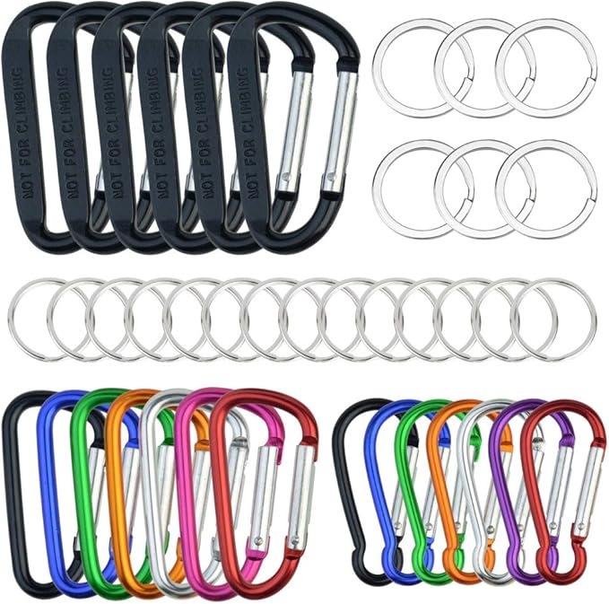 20 Pack Carabiners Clips with Keychain D Ring Caribeaner Clip Hook for Backpack Water Bottle Key Home RV Outdoor Small Item (3 Style)