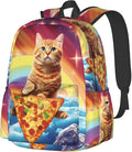 cfpolar 17 Inch Backpack Funny Pizza Cat Rainbow Laptop Bag Shoulder Bag School Bookbag Casual Daypack For Boys Girls