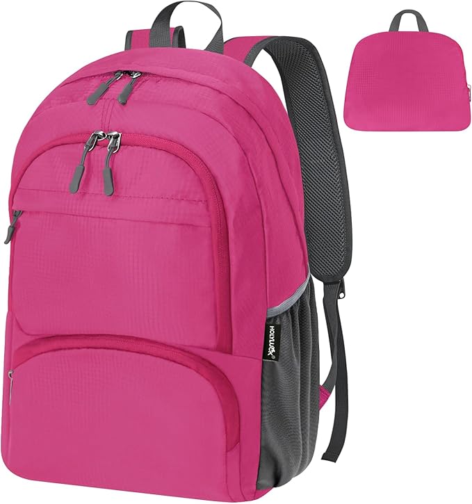 HOLYLUCK 20L lightweight packable Hiking Daypack Foldable Backpack for Men Women Small Travel Outdoor Foldable Shoulder Bag-pink