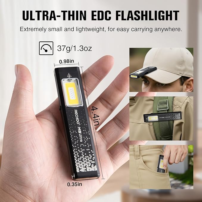 RECHOO Rechargeable Flashlights High Lumens 4Pack, Magnetic EDC Flashlight with Clip, 8 Modes Powerful Pocket LED Flashlight, Waterproof Portable Flat Flashlights for Home Camping Emergency