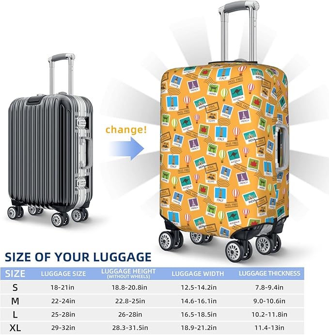 World Map & Stamps Print Elastic Luggage Cover, Suitcase Protector For Travel (Fits 22-24 Inch Luggage)