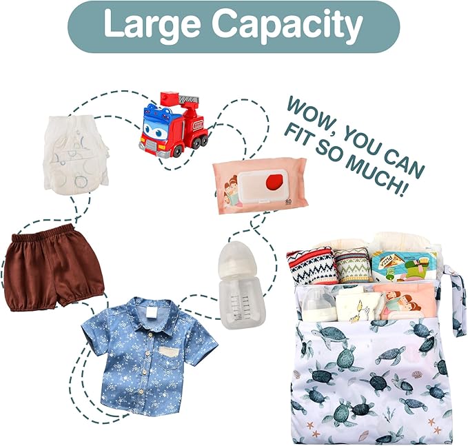 Wet Dry Bags 2-Pack with Cute Dolphin Print - Waterproof Travel Organizer for Swimming Pool Beach Gym Baby Cloth Diapers Swimwear with Dual Zippers