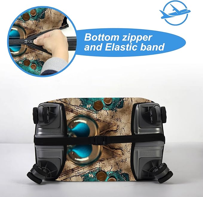 Luggage Cover Protector for 19-20 Inch Suitcases, TSA Approved Elastic Travel Suitcase Covers, Anti-Scratch Washable Luggage Sleeve for Carry On & Checked Bags, Ancient Map