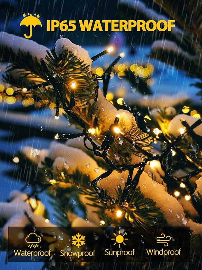 4 Pack 400 LED Solar String Lights for Outside, Solar Christmas Lights Outdoor with 8 Lighting Modes, Waterproof Green Wire Solar Powered Tree Light for Xmas Party Yard Garden Decorations (Warm White)