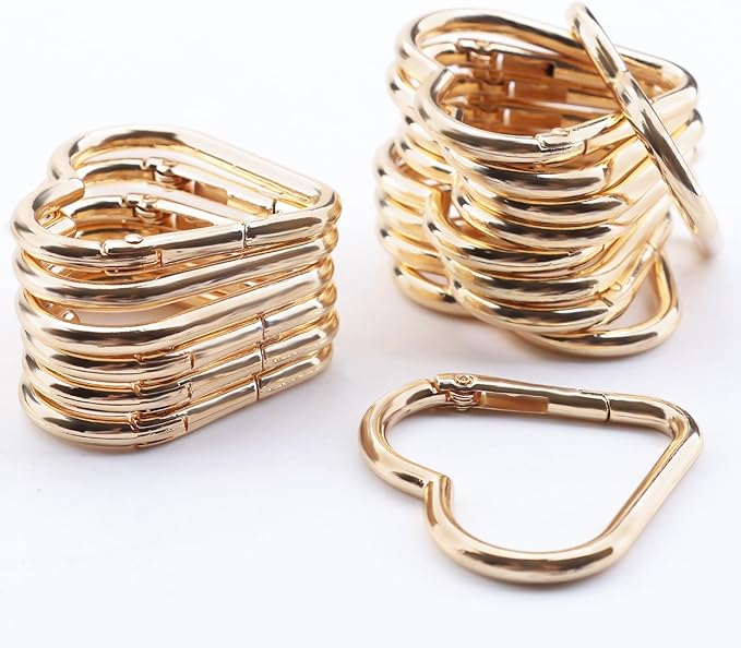 16-Pack Gold Heart Carabiner Clips, Cute Keychain Accessories for Backpacks & Hiking Gear, Aluminum Alloy Spring Snap Hook(Lightweight, Bulk Value Set)