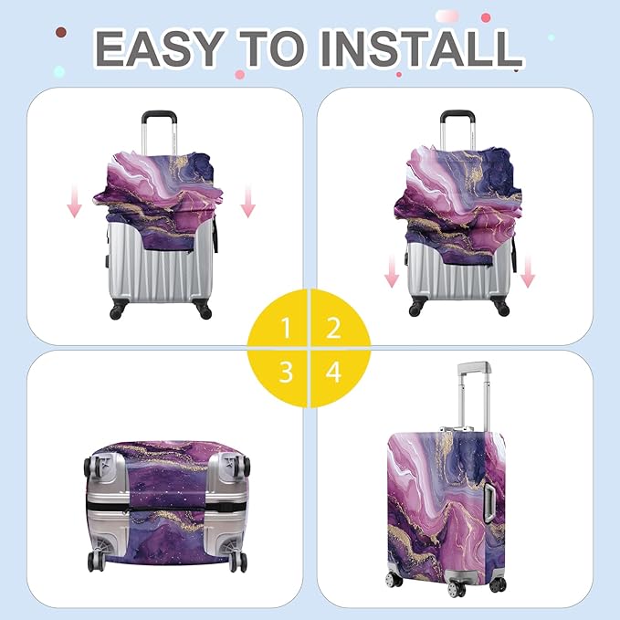ANNA QUEEN Purple Marble Luggage Cover, Elegant Abstract Art Suitcase Protector, Stretchable Washable Travel Sleeve for 28-30 Inch Luggage