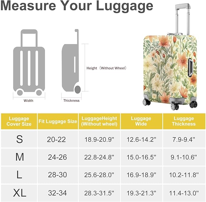 ANNA QUEEN Floral Botanical Luggage Cover, Vintage Flower Suitcase Protector, Washable Stretchable Travel Cover for 24-26 Inch Luggage