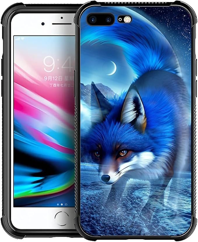 for iPhone 7/8 Case, Snowy Mountain Fox Lake Pattern Graphic Design Girl Boy Soft Silicone Hard Acrylic Shock Protection for iPhone 7/8