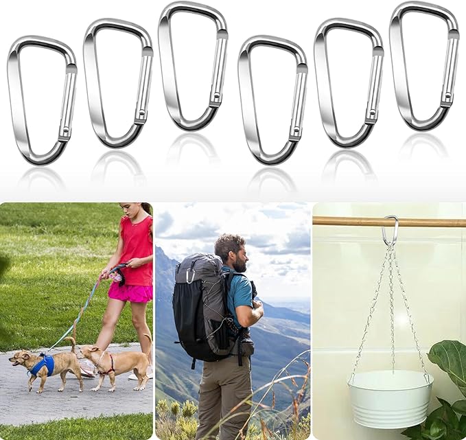 2.4" 24pcs Small Carabiner Clip Keychain, Aluminum D Ring Shape Clips with Keyring Keychain Hook