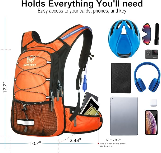 Mothybot Insulated Hydration Backpack Pack with 3L BPA Free Leak Proof Water Bladder, Large Storage Lightweight Hiking Daypack with Waist Pouches & Cooler Layer, for Running, Biking, Camping, Festival