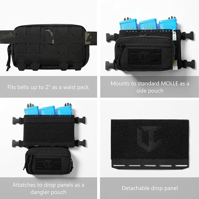 Tactical Admin Pouch Laser Cut MOLLE EDC Tool Organizer with Carabiner and Keychain Modular Dangler Utility Sack