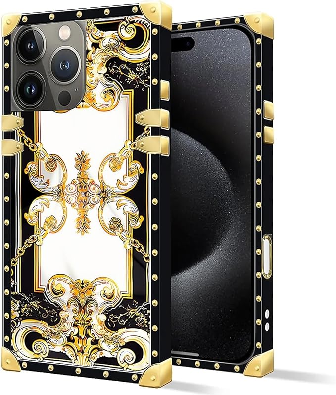 Compatible with iPhone 16 Pro Max Case, Gold Grain Flowers Luxury Golden Decoration for Girl Women Soft TPU Shockproof Protective Hard PC Back