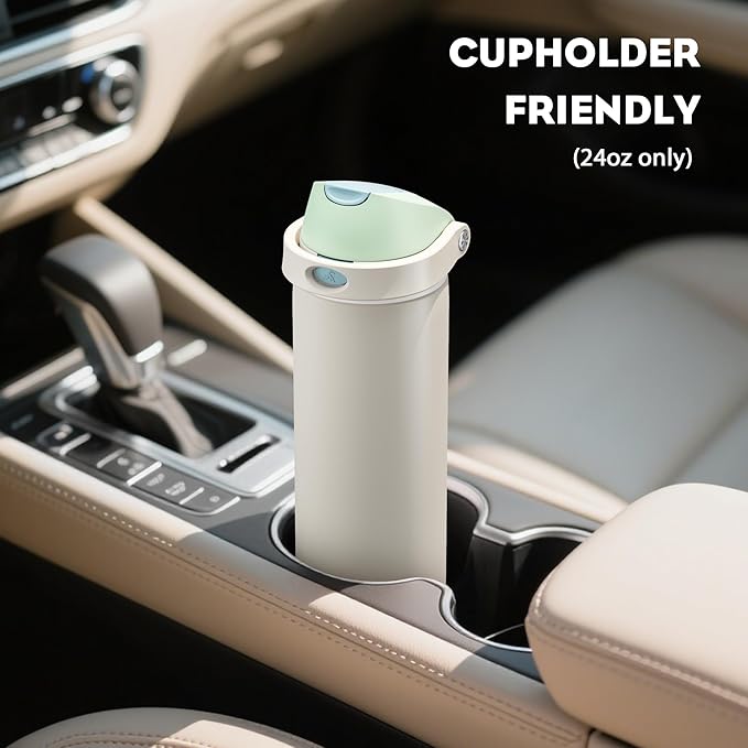 POWCAN 24 oz Steel Insulated Water Bottle: 2-in-1 Push-Button Spout & Flip Straw Lid, Leakproof, Cold 24 Hrs, Fits Car Cup Holder, Reusable Metal Sports Bottle for Travel, Gym, School (Icy Drift)