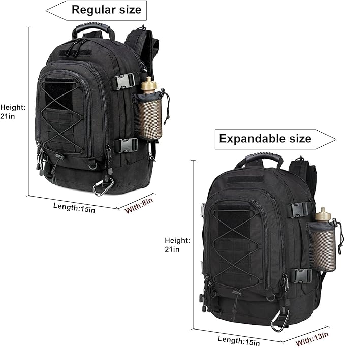 Large Military Bug Out Bag 3 Day Pack Expandable Backpack Army Daypack for Outdoor Hiking Hunting (Black)