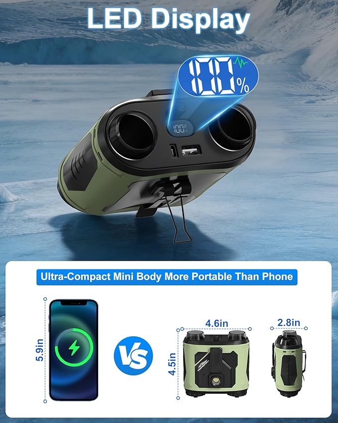 15000mAh Portable Waist Fan, 4-in-1 Waist Clip Fan with Power Bank & LED Light, 100-Speed 25000 RPM Strong Airflow, Instant Cooling for Camping, Travel, Outdoor, Garden, Gift for Men Women
