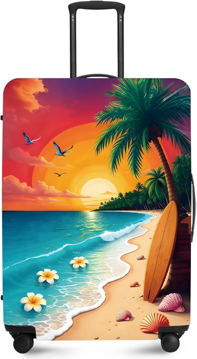 ANNA QUEEN Tropical Sunset Beach Luggage Cover,Stretchable Suitcase Protector Sleeve,Fit for 20-22 Inch Checked Baggage,Water Resistant & Durable Luggage Protector