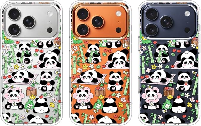 MOSNOVO for iPhone 17 Pro Case, Shockproof Military-Grade Protection 6.6ft Drop Tested, Camera Control, Clear Phone Case for iPhone 17 Pro, Kawaii Panda Garden Design
