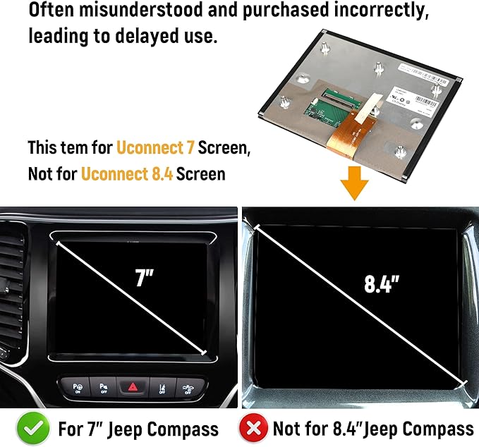 7" Uconnect Touch Screen Display with Bracket for 2017-2020 Jeep Compass Jeep Renegade Touchscreen Digitizer Navigation LCD Monitor Replace TDO-WXGA0700K00033-V2 TDO-WXGA0700K00057-V1