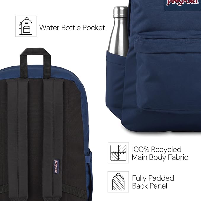 JanSport SuperBreak Plus Backpack with Padded 15-inch Laptop Sleeve and Integrated Bottle Pocket - Spacious and Durable Daypack for Work and Travel - Monochrome Black