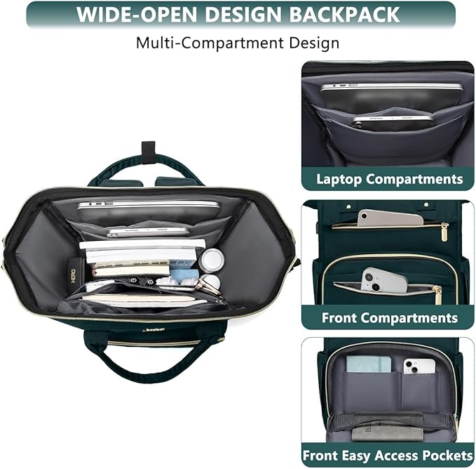 Focdod Laptop Backpack for Women Work Bags - 15.6 Inch Professional Womens Travel Backpack Purse Computer Laptop Bag Nurse Teacher Backpack Waterproof Carry on Back Pack Dark Green