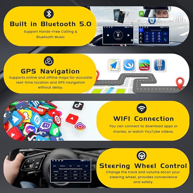 5Ghz WiFi 4G+64G Android 15 Radio for Jeep Compass Patriot 2010-2016 Car Stereo with Wireless Carplay Android Auto,5.0 Bluetooth,Build-in EQ,10inch IPS Touchscreen,GPS,FM/RDS SWC AHD Backup Camera MIC