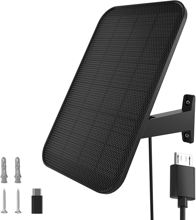 VIRTAVO 3.2W Solar Panel for Security Camera Compatible with Arlo Essential XL, Waterproof Solar Charger with 13ft Cable, 360° Adjustable Mount, Micro USB & USB-C for 5V Rechargeable Cameras