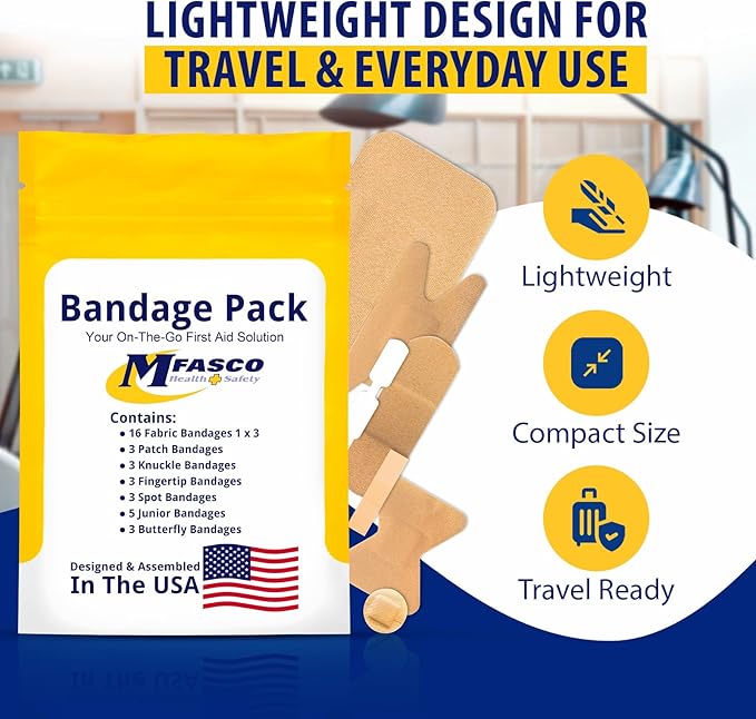 MFASCO First Aid Kit Bandage Refill Pack - Comprehensive Assorted Fabric Bandaids - Small Bandaids for On-the-Go - Reliable First Aid