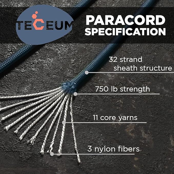 TECEUM 5/32" Paracord Rope 1000 – 1000ft / 200ft / 100ft / 50ft – Tactical Parachute Cord 4mm – 45+ Colors – Nylon String for Survival & Camping Gear – Stripe Cord for Survival – Utility Rope