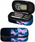 Glowing Butterflies Pencil Bag Sparkle Stars Bright Dark Blue Big Capacity Pencil Case Pencil Pouch Pen Bag School Students Boy Girl
