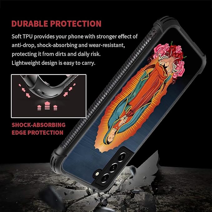 for Samsung Galaxy S21 FE Case, Red Virgen Guadalupe Pattern Graphic Design Girl Boy Soft Silicone Hard Acrylic Shock Protection for Samsung Galaxy S21 FE