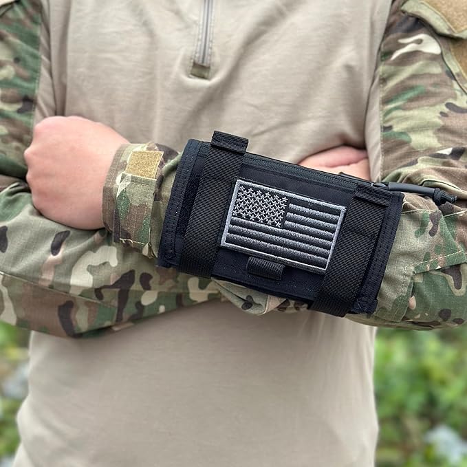 Tactical Arm Sleeve Map Pouch Case Documets Holder Wrist Case Wrist Map Holder QB Wristband Map Case Military Arm PouchTactical USA Flag Patch