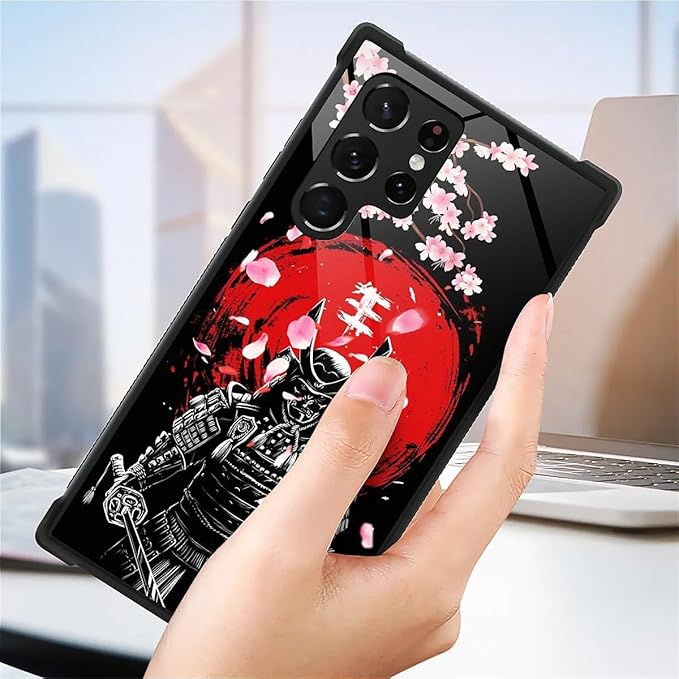 for Samsung Galaxy S22 Ultra Case, Sakura Japanese Samurai Pattern Graphic Design Girl Boy Soft Silicone Hard Acrylic Shock Protection for Samsung Galaxy S22 Ultra
