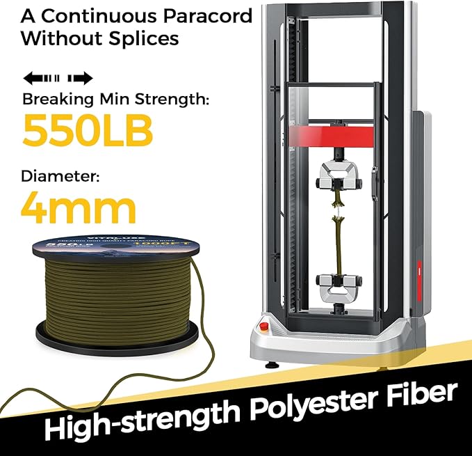 Paracord 550, 4mm, 7 Triple Strands Utility Rope, Parachute Cord for Survival Gear, Camping, Hiking, and DIY Bracelets, Keychains,Accessories, Type III