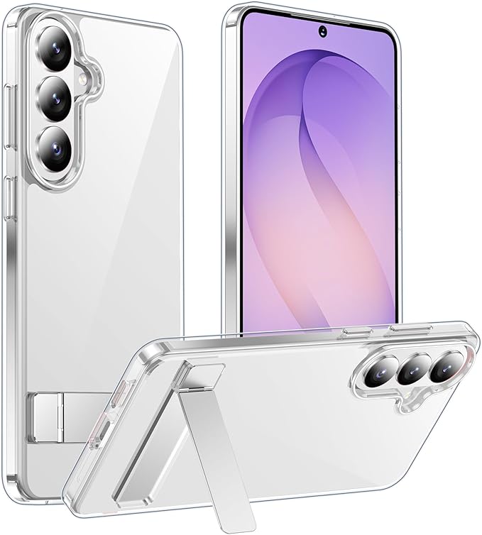 Temdan Designed for Samsung Galaxy S26 Case Clear, Built-in Invisible Kickstand [Military Grade Drop Protection] Anti-Yellowing Slim Fit Shockproof Cover for Galaxy S26 5G 6.3 Inch - Crystal Clear