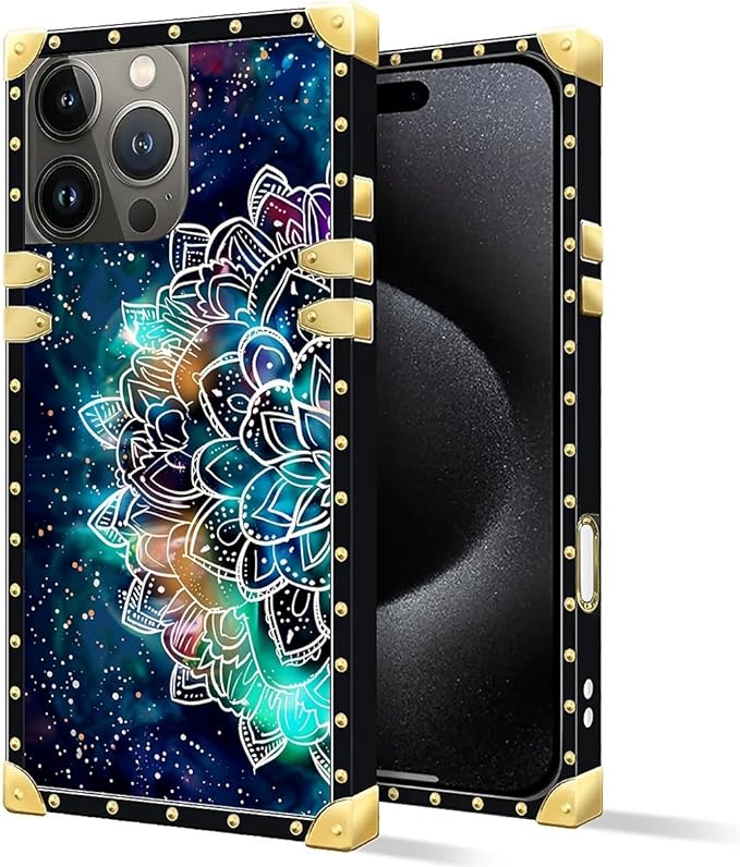 Compatible with iPhone 16 Pro Max Case, Starry Sky Colourful Mandala Luxury Golden Decoration for Girl Women Soft TPU Shockproof Protective Hard PC Back
